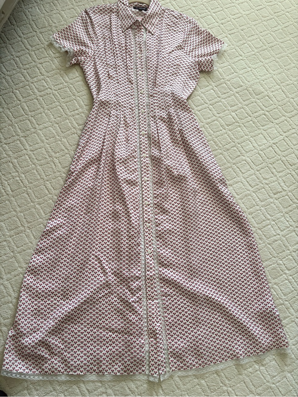 J. Crew Pink and White Floral Maxi Shirt Dress with Lace Trim